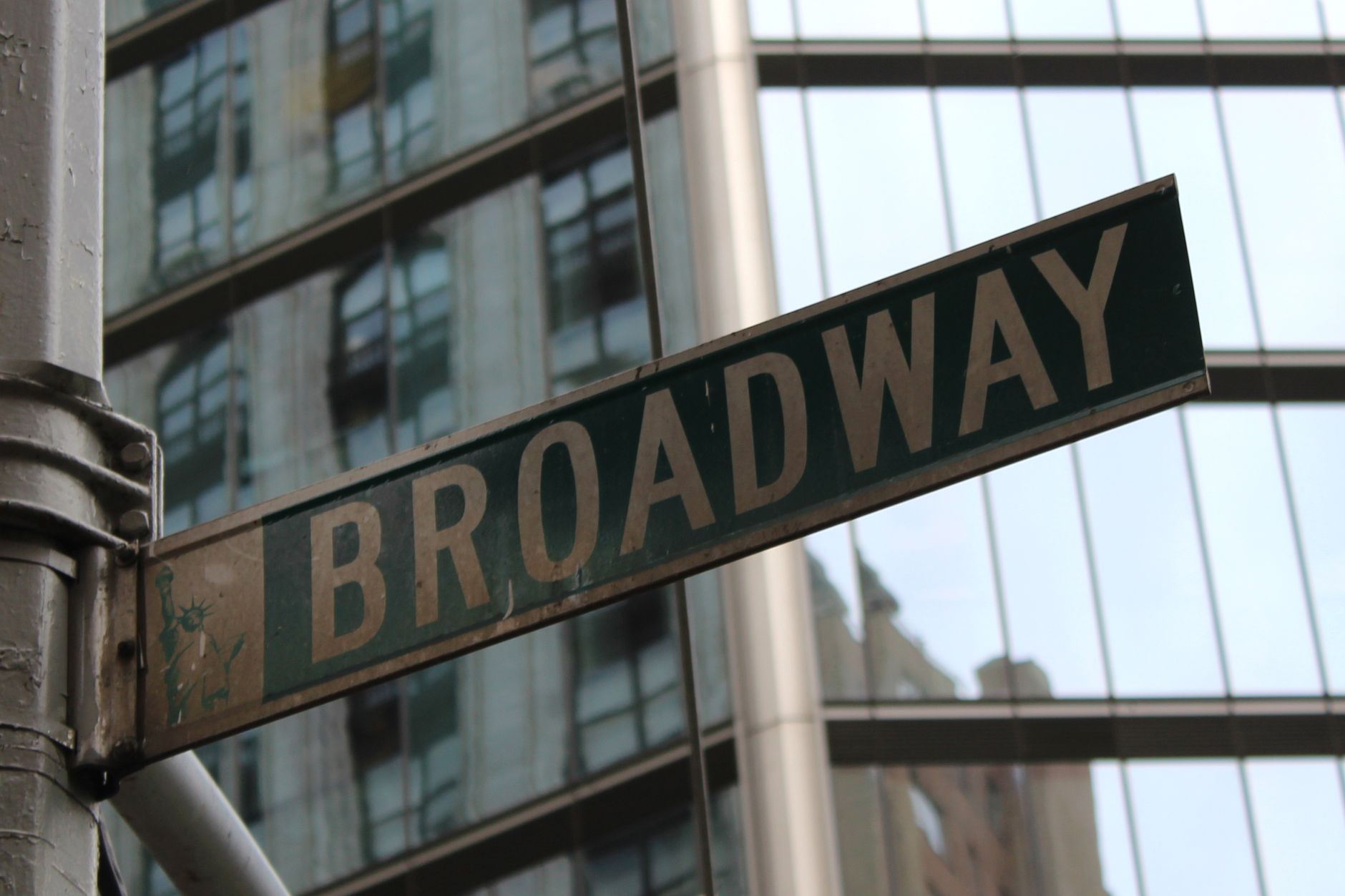Close-up of the iconic Broadway street sign in New York City, USA.